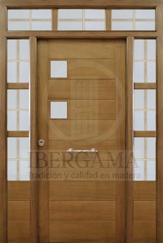 Puerta Exterior Moderna 10 Tableros 2 ventanucos Fijos y Montante 