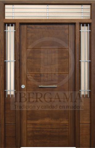 Puerta Moderna Lisa Exterior con 2 Fijos y Montante 