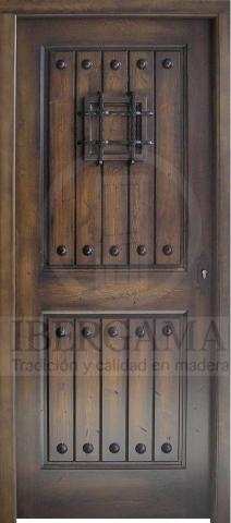 Puerta Rústica 2 Plafones con Tablones Castellana con Ventanuco 