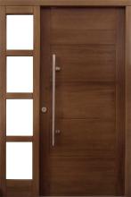 Puerta Exterior Madera Moderna de 5 Tableros en Horizontal con Fijo 4 Vidrios 